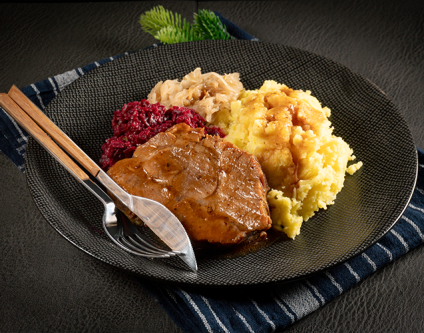 Di: Rinderbraten mit Kartoffeln und Rotkohl